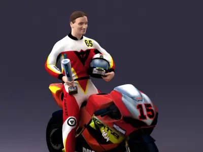 000171 Motorcycle Racer with Bike and Trophy 0809 3dp 3D print model