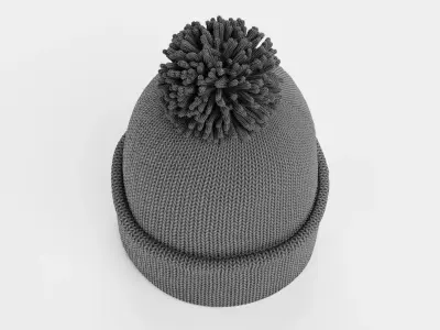 Winter Hat V3 - Grey Knitted Beanie with Pom-Pom 3D model