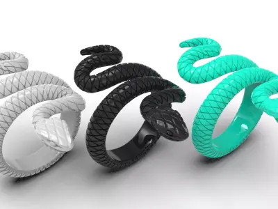 Solid Snake Ring print ready 3d model US 4 TO 13 sizes 3D print model