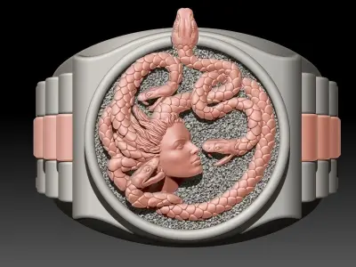 medusa Snake watch Man Ring silver gold printable 3D print model