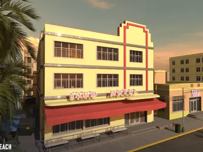 Miami beach - modular street  Low-poly 3D model