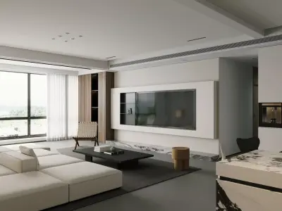 Minimalist Modern Living Room with Open Layout 037 3D model