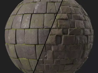 Pavement Materials 76- Slat Stone Mossy Sbsar Pbr 4k Seamless Texture