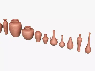 Ancient Terracotta Pottery Set  Low-poly 3D model