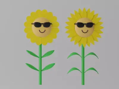 Cartoon Sunflower With Sunglasses 3D model