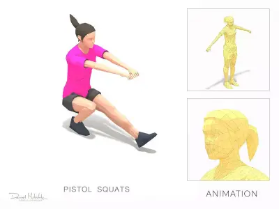 pistol squats Exercise Woman Animation Low-poly 3D model