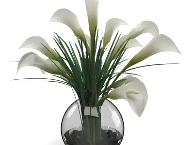 Calla Lily Arrangement in glass vase PBR 3D model