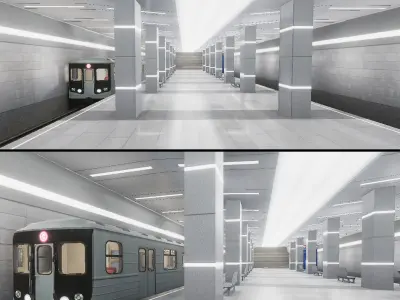 Subway and Train Stations Bundle - 10 Scenes Low-poly 3D model