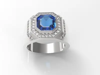 094 - Blue Sapphire Gents Ring - White Gold 3D print model