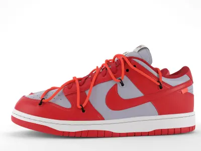 Nike Dunk Low Off-White University Red PBR Low-poly 3D model