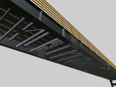 Steel Pedestrian Bridge - Two Columns-Pipe Rail-Straight Type-5 3D model