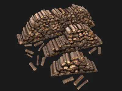 Firewood Pile Pack Low-poly 3D model