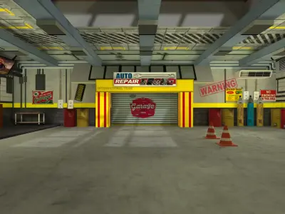 Low Poly Garage in video game Low-poly 3D model