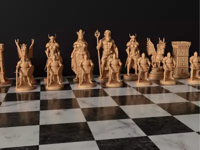 Olympus Gods Chess Pieces  Poseidon Athena Pegasus Ancient Greek 3D print model