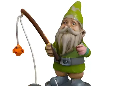 Garden Gnome Fisherman Statue Low-poly 3D model