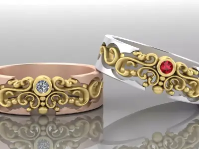 Rings with diamonds and patterns 3D print model
