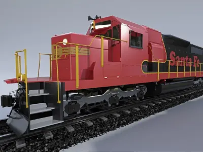 EMD-SD70ACe Santa Fe Locomotion with rails 3D model