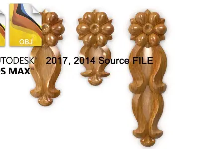 Carved decor vertical 001 source 3dsmax file 3D model