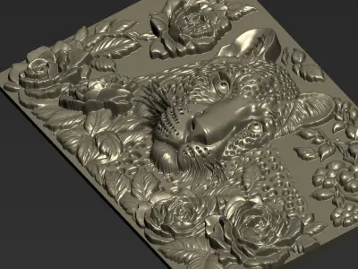 Leopard and Flowers A52 3D print model