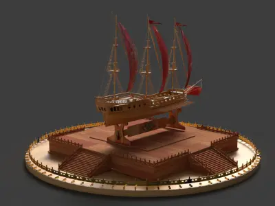 Chinese sail ship  Low-poly 3D model