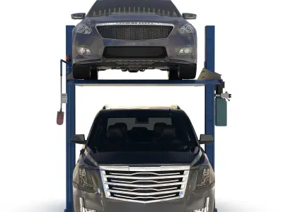 Post Parking Car Lift and Cars 3D model