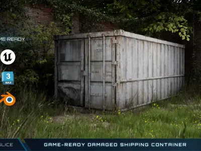 Damaged Shipping Container Game ready PBR - Unreal Shader Low-poly 3D model