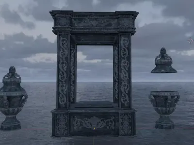 Gothic stone pedestal with vase inside Low-poly 3D model