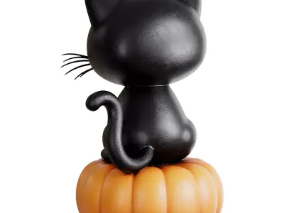 Halloween Black Cat Figurine 3d print and game ready Low-poly 3D model