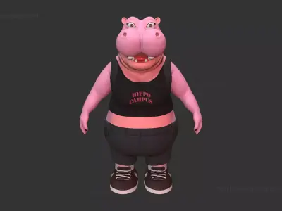 Hippo character  Low-poly 3D model