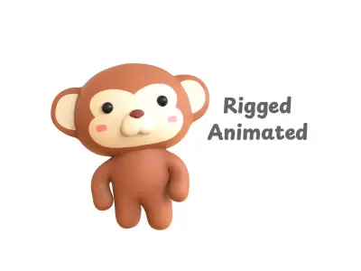 Chubby Monkey Animated for Games Low-poly 3D model