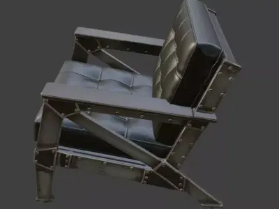 Industrial Black Leather Tufted Armchair 3D model