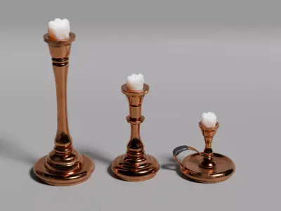 Three Bronze Candlesticks with Mild Aging 3D model