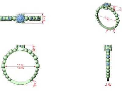 Luxury Diamond Beaded Band Ring CAD Design for Fine Jewellery 3D print model