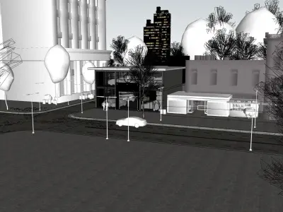 Exterior House - Night Scene 3D - Car showroom 3D model