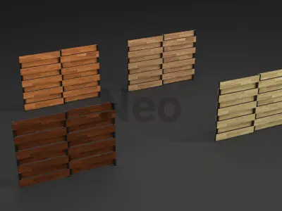 Wooden Fence Pack - Modern Wooden Fence Collection Low-poly 3D model
