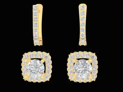 Luxury Cushion Cut Diamond Halo Earrings 3D Model  2691 3D print model