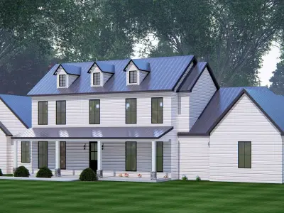 Ranch Farmhouse 3D Model  Classic American Country Home Exterior 3D model