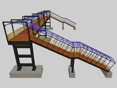 Steel Pedestrian Bridge - Three Columns - Straight Close Type-4 3D model