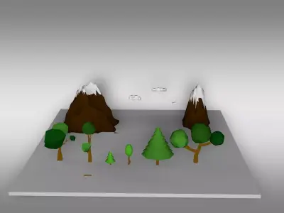 low poly forest with trees and mountains 3D model