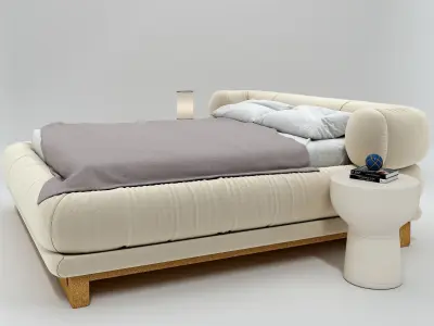 Bed Set with lamp and side table 3D model