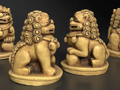 Fu Dog Statue -  Chinese Guardian Lion Low-poly 3D model