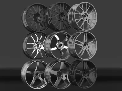 High quality aftermarket customizable tuner wheel pack 3D model