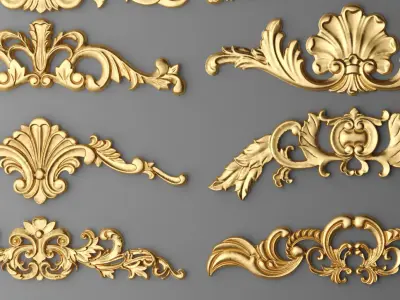 Cartouches SET 7 gold ornate ornaments 3D model