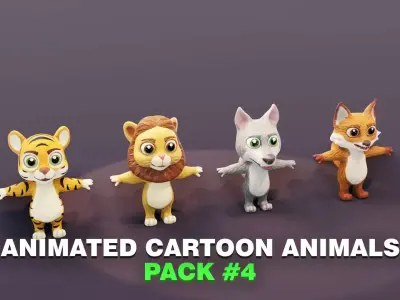 Tiger Lion Wolf Fox Pack 3D Model Low-poly 3D model