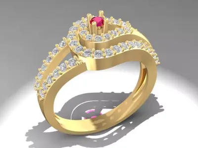 Luxury Ruby and Diamond Double Band Ring for Women 1729 3D print model