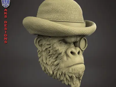 Gentlemen Gorilla Bas relief Art for CNC and jewelry 3D print model