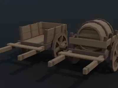 Cartoon medieval carts Polygonal Style Low-poly 3D model