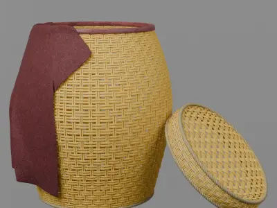 Wicker Laundry Basket with Cloth 3D model