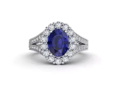 R ES017 oval sapphire and diamond halo ring 3D print model