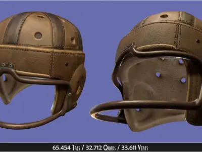 Vintage 1940 antique leather football helmet 3D model